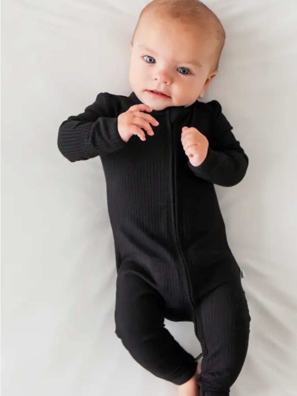 [Posh Peanut] NWT Black Ribbed Zip-Front Baby One-Piece - 3-6 months